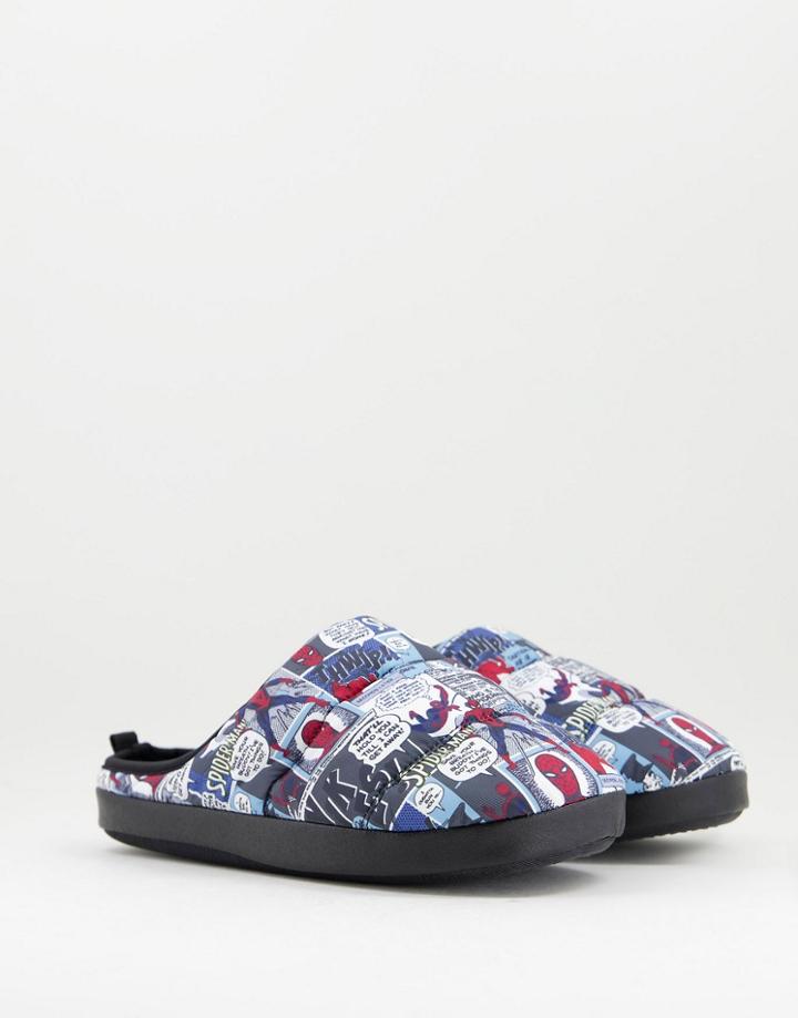 Pull & Bear Marvel Puffer Slippers In Black