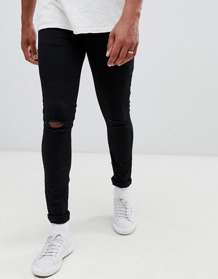 New Look Skinny Jeans With Knee Rip In Black Wash - Black