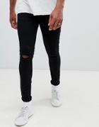 New Look Skinny Jeans With Knee Rip In Black Wash - Black