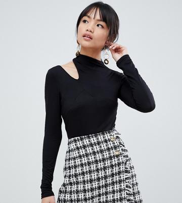 Lost Ink Petite High Neck Top With Exposed Shoulder - Black
