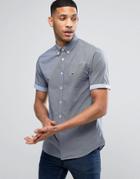 Tommy Hilfiger Short Sleeve Shirt Square Print Slim Fit Buttondown In Navy - Navy