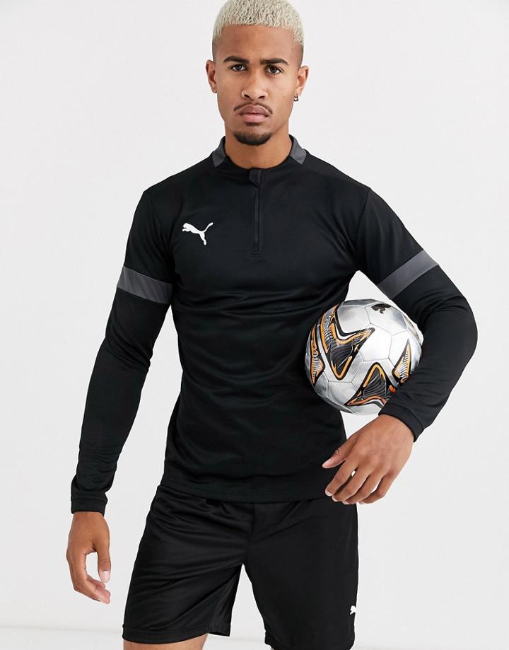 Puma Soccer 1/4 Zip Sweat In Black With Gray Panels