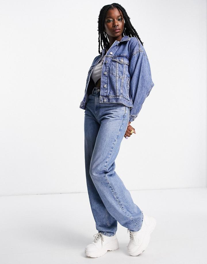 Pull & Bear Oversized Denim Jacket In Mid Blue