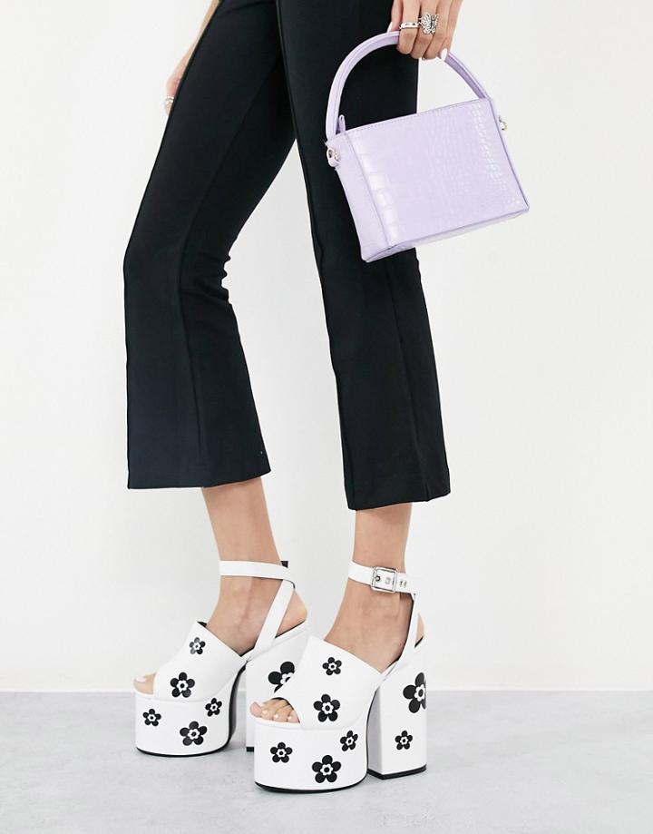 Lamoda Chunky Platform Heel Sandal In Mono Daisy Print-multi