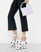 Lamoda Chunky Platform Heel Sandal In Mono Daisy Print-multi