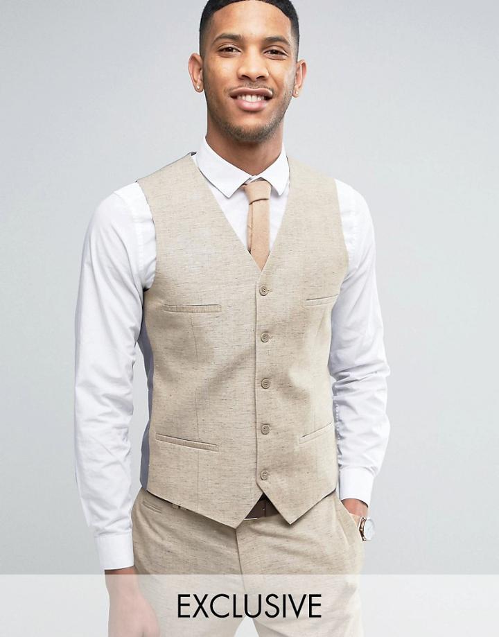 Noak Skinny Suit Vest In Linen Nepp - Stone