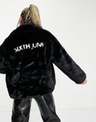 Sixth June Oversized Faux Fur Coat With Large Collar-black