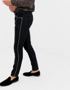 Asos Design Skinny Jeans In Black Wash With Piping