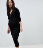 Asos Design Maternity V Neck Midi Dress With Buttons - Black