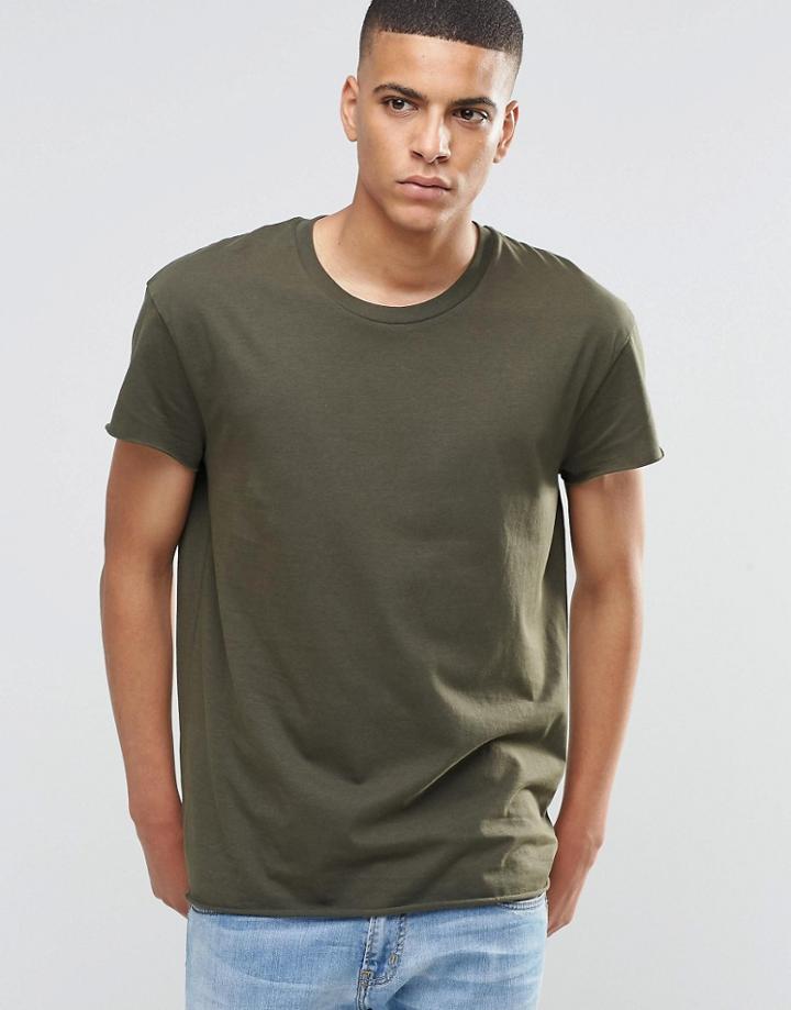 Selected Homme Raw Hem Oversized T-shirt - Green