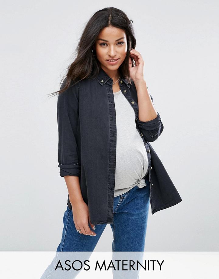 Asos Maternity Denim Shirt In Washed Black - Black
