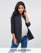 Asos Maternity Denim Shirt In Washed Black - Black