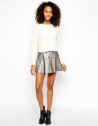 Vero Moda Metallic Leather Look Mini Skirt - Gray