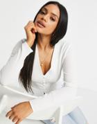 Missguided Button Through Peplum Blouse In White