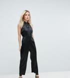 Fashion Union Petite High Neck Jumpsuit With High Neck And Button Detail - Black