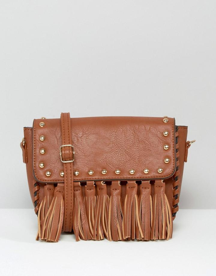 Yoki Fashion Tassel Cross Body Bag - Cognac