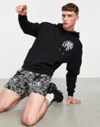 Asos Design Slim Jersey Shorts With All Over Flower Line Print In Black - Part Of A Set