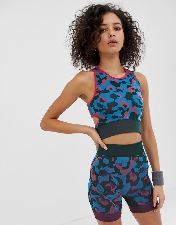 Asos 4505 Seamless Crop Top In Camo Jacquard - Multi