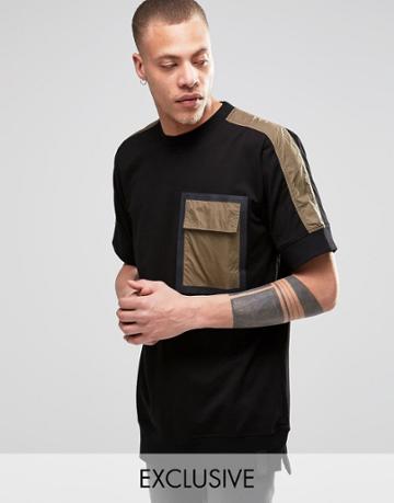 Black Eye Rags Short Sleeve Sweatshirt With Taped Pocket - Olive