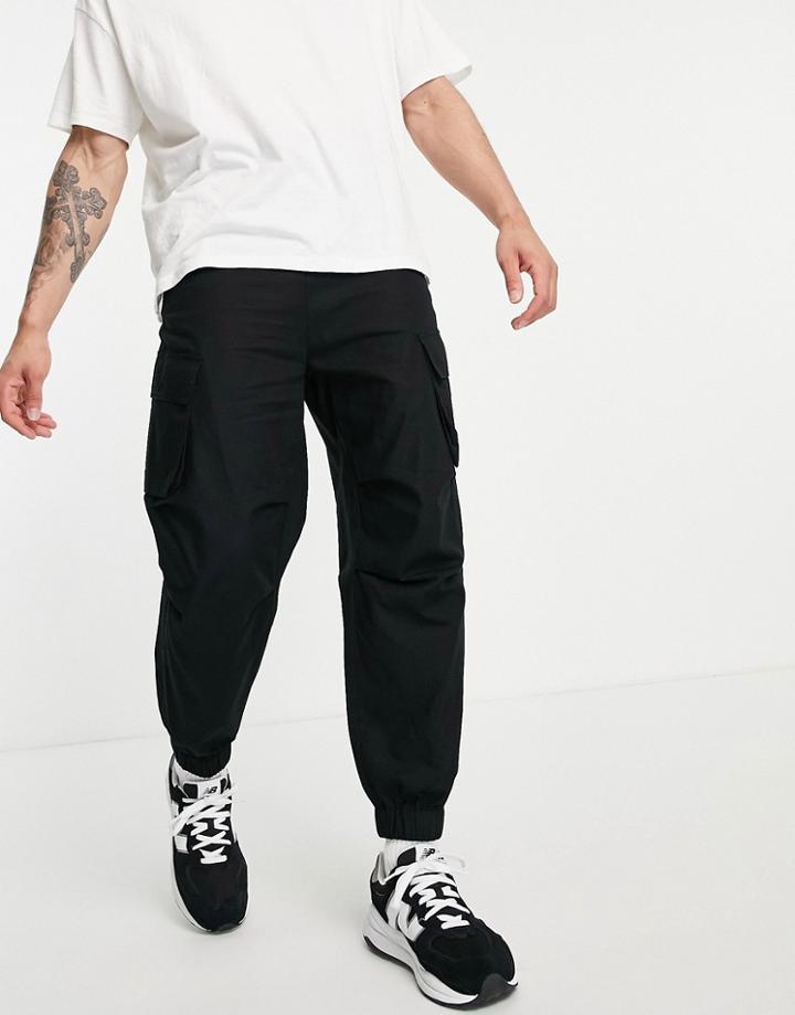 Asos Design Tapered Cargo Pants In Black