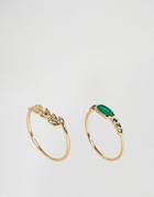 Orelia Delicate Gem And Feather Ring Set - Gold