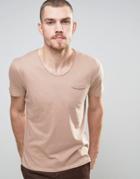 Selected Homme T-shirt With Raw Hem And Pocket - Beige