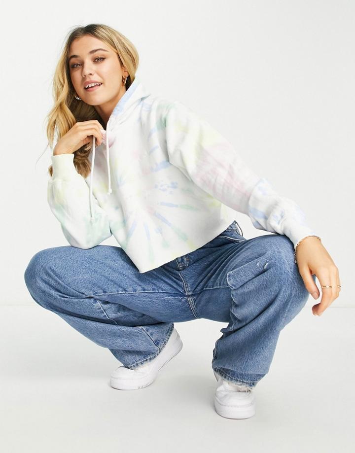 Hollister Cropped Tie-dye Hoodie In Multi-white
