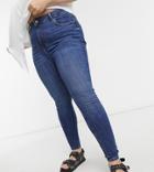 River Island Plus High Rise Skinny Jeans In Dark Wash Blue-blues