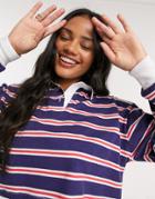 Asos Design Cropped Polo In Stripe-navy