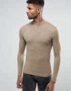 Asos Turtleneck Sweater In Muscle Fit - Brown
