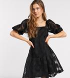 Asos Design Tall Embroidered Lace Midi Smock Dress In Black