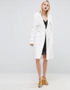 Asos Trench In Structured Crepe With Oversized Pockets - White