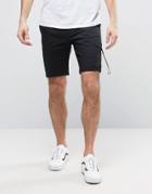 Asos Skinny Cargo Shorts With Strap Pockets In Black - Black
