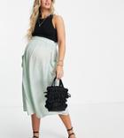 Asos Design Maternity Midi Skirt With Pocket Detail In Washed Mint-green