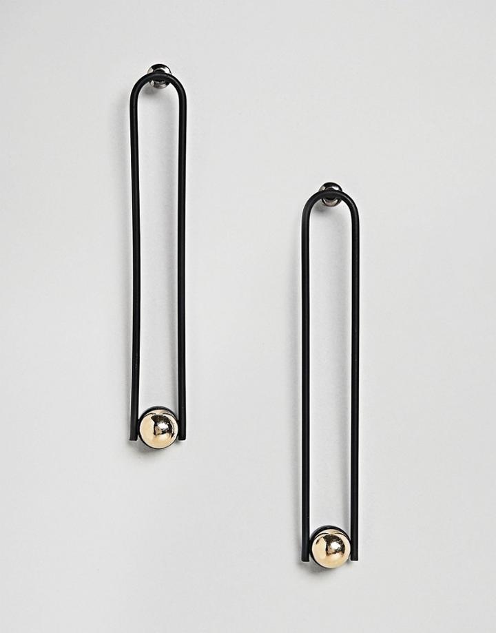 Asos Curved Open Bar Metal Ball Earrings - Black