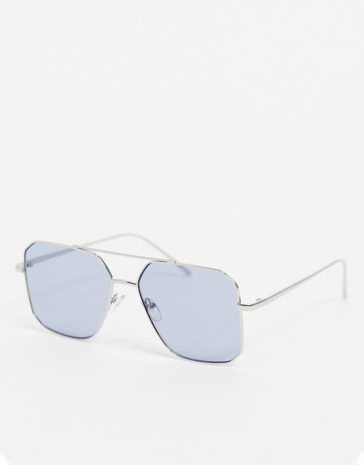 Asos Design Square Angular Metal Aviator Sunglasses In Black