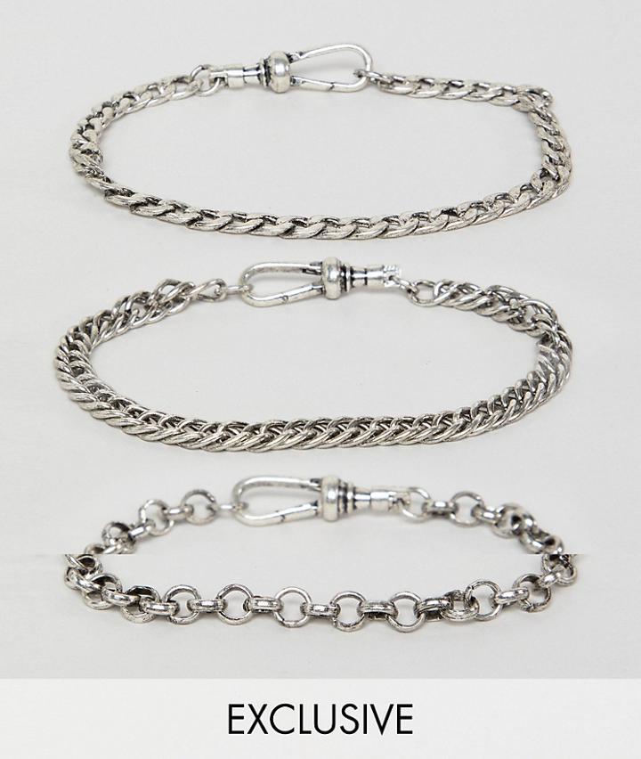 Reclaimed Vintage Inspired Silver Chain Bracelets In 3 Pack Exclusive To Asos - Silver