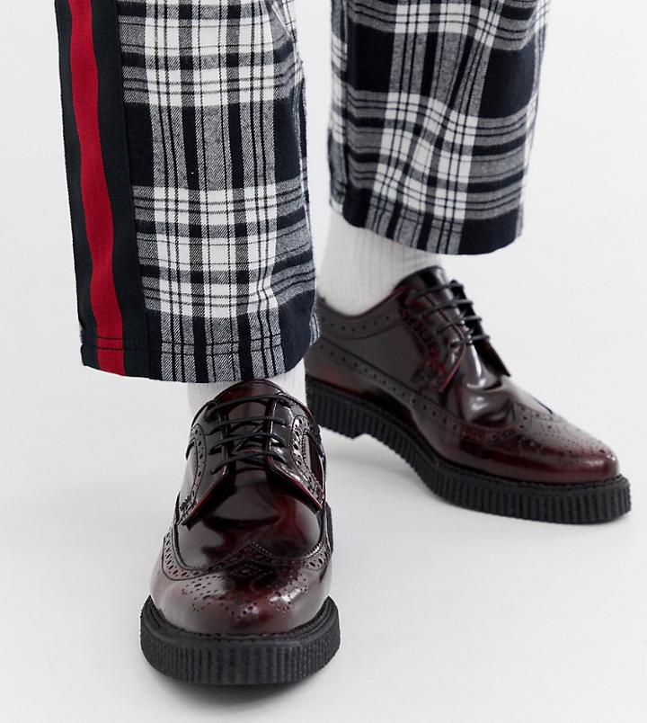 Asos Design Brogue Shoes With Creeper Sole In Burgundy Leather - Red