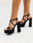 New Look Strap Up Platform High Heel In Black