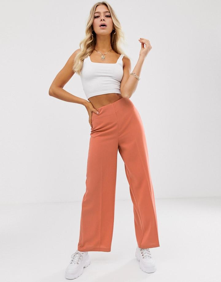 Asos Design Wide Leg Pants With Clean High Waist-orange