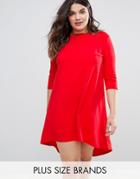 Club L Scuba Crepe High Low Dress With Short Sleeve - Red