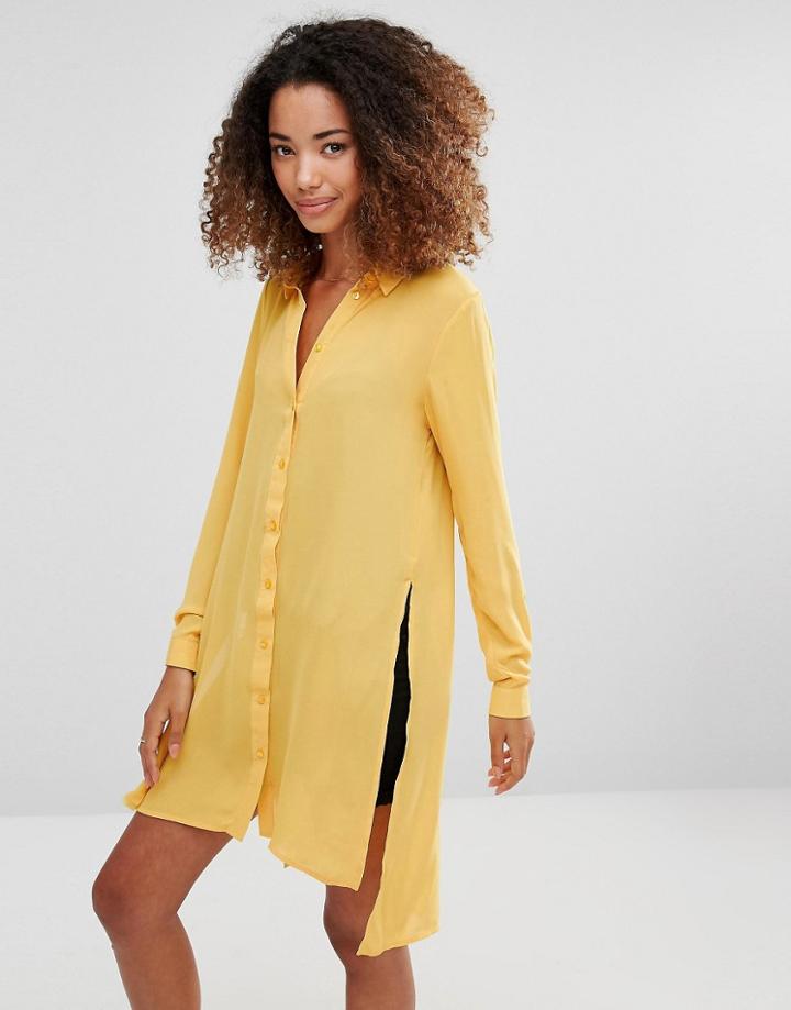 Vero Moda Shirt Dress With Slits And Closed Back - Yellow