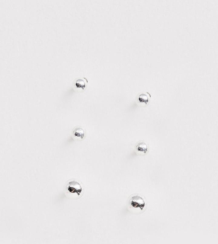 Asos Design Pack Of 3 Sterling Silver Graduated Stud Earrings - Silver