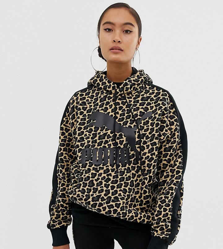 Puma Oversized Cheetah Print Hoodie - Black
