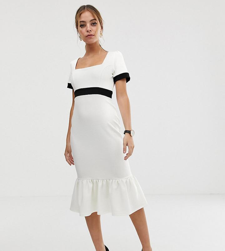 Asos Design Petite Mono Rib Midi Dress With Pep Hem-black