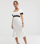 Asos Design Petite Mono Rib Midi Dress With Pep Hem-black