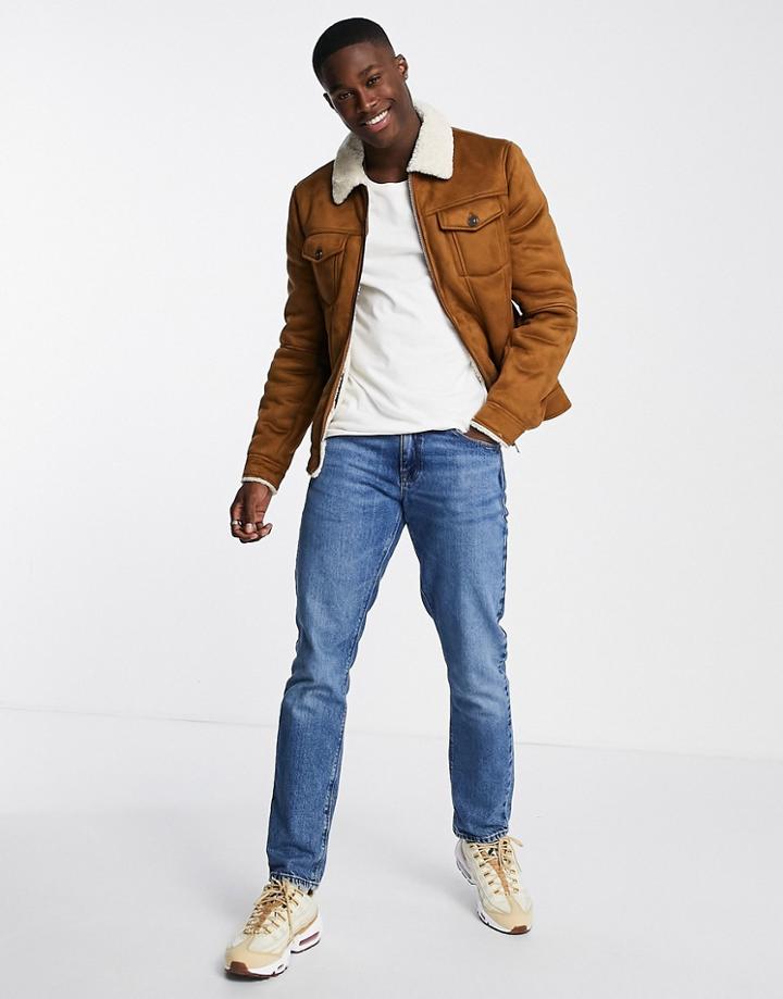 River Island Sherpa Lined Western Jacket In Brown