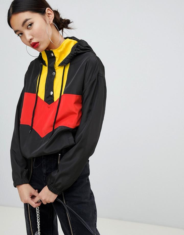 Na-kd Color Block Track Jacket In Black/red - Black