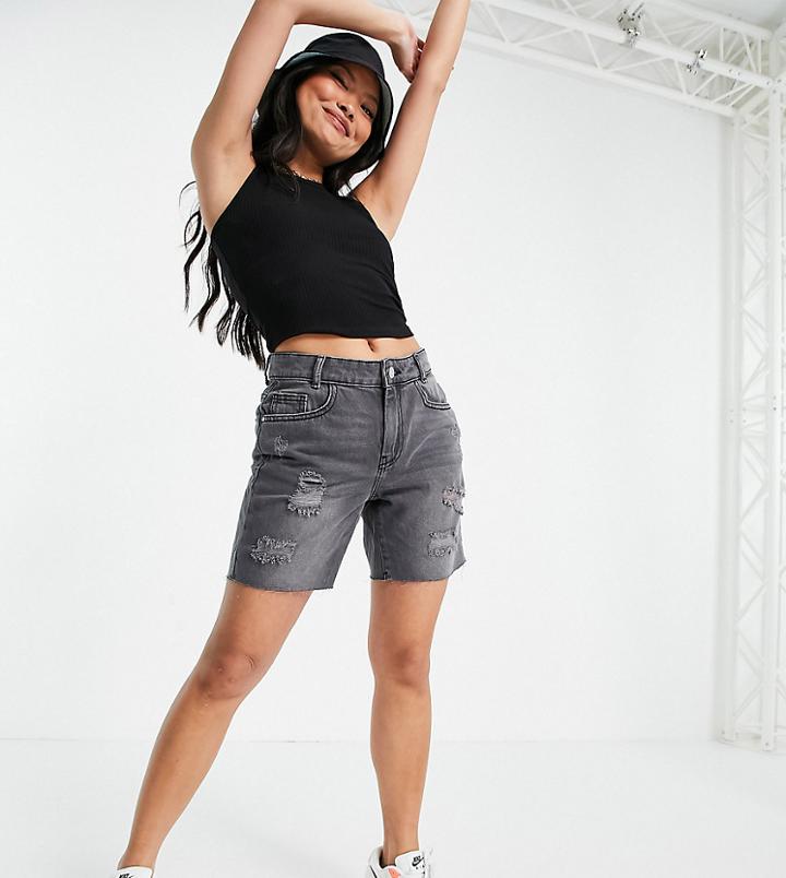 Noisy May Petite Longline Denim Shorts In Black