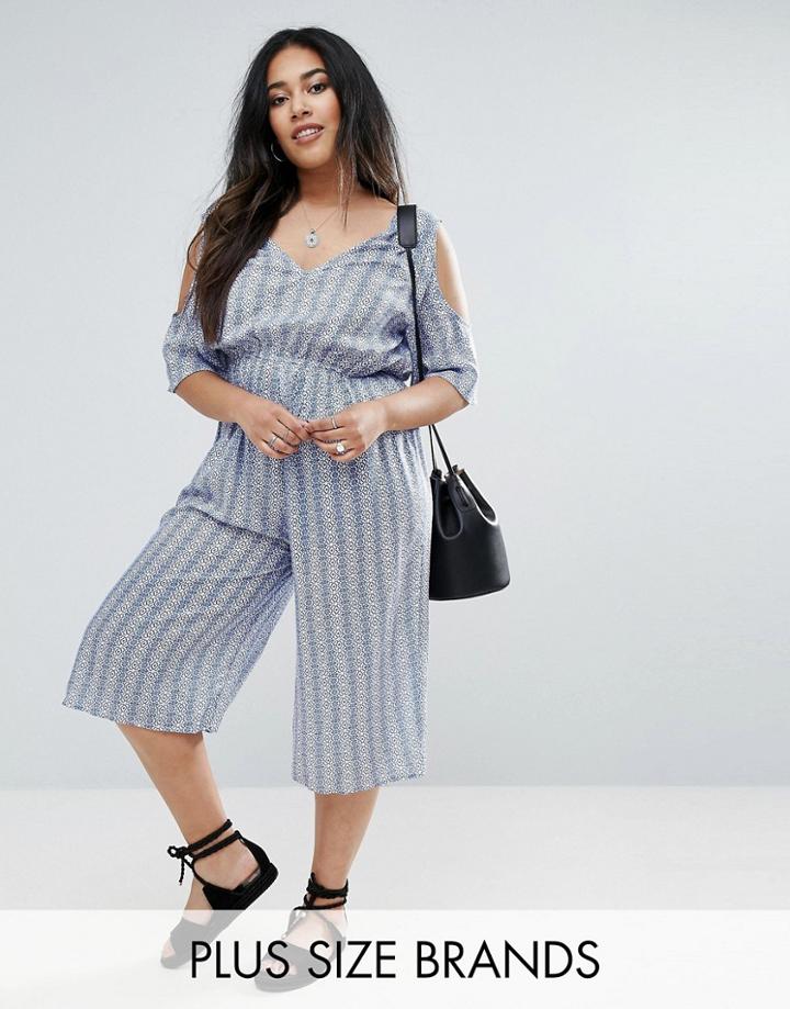 Diya Cold Shoulder Wide Leg Jumpsuit - Blue